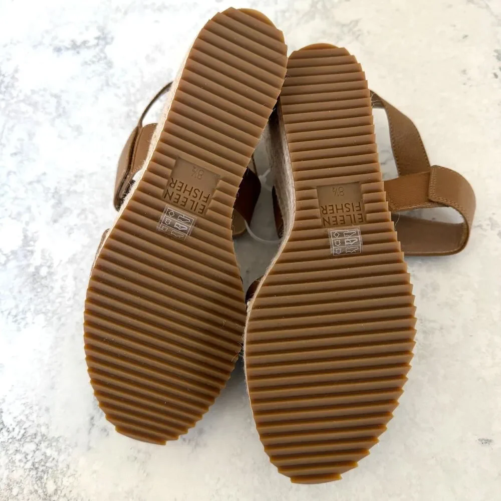 Eileen Fisher Maxi Chestnut Sandals Sz 8.5| Leather| Espadrille Platform